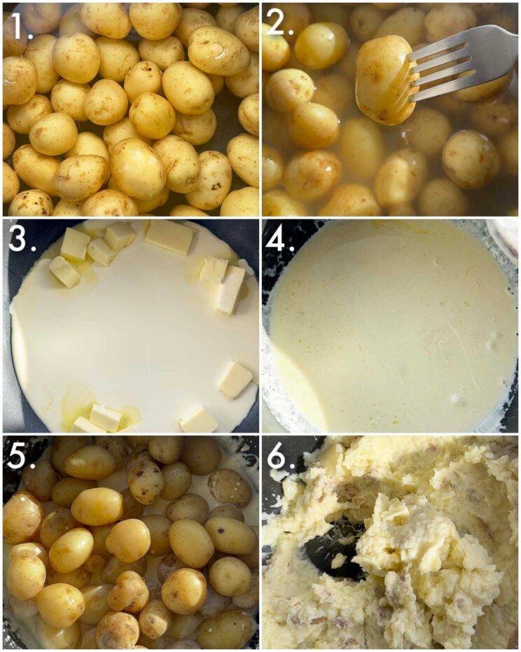 6 step by step photos showing how to make mashed tatties