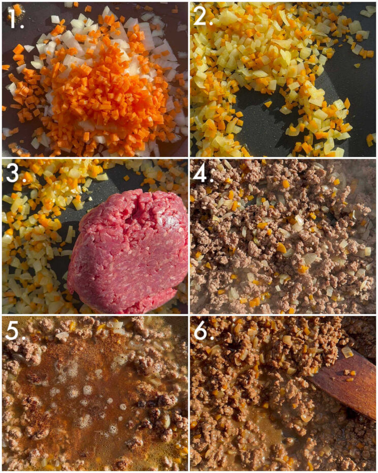 6 step by step photos showing how to make scottish mince